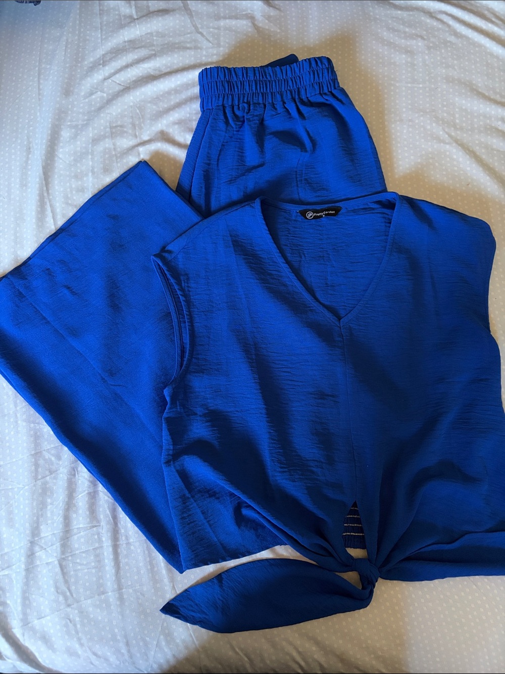 PrettyGarden Women's Royal Blue V-Neck Tie-Front Set